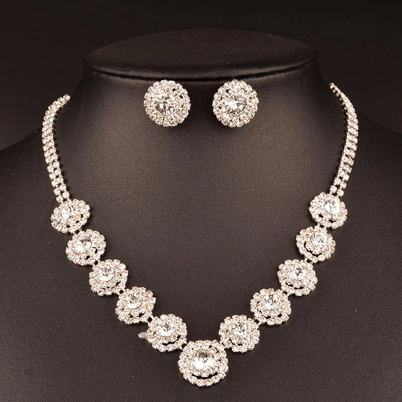 Big Diamond Fashion Love Bridal Wedding Necklace Earrings Jewelry