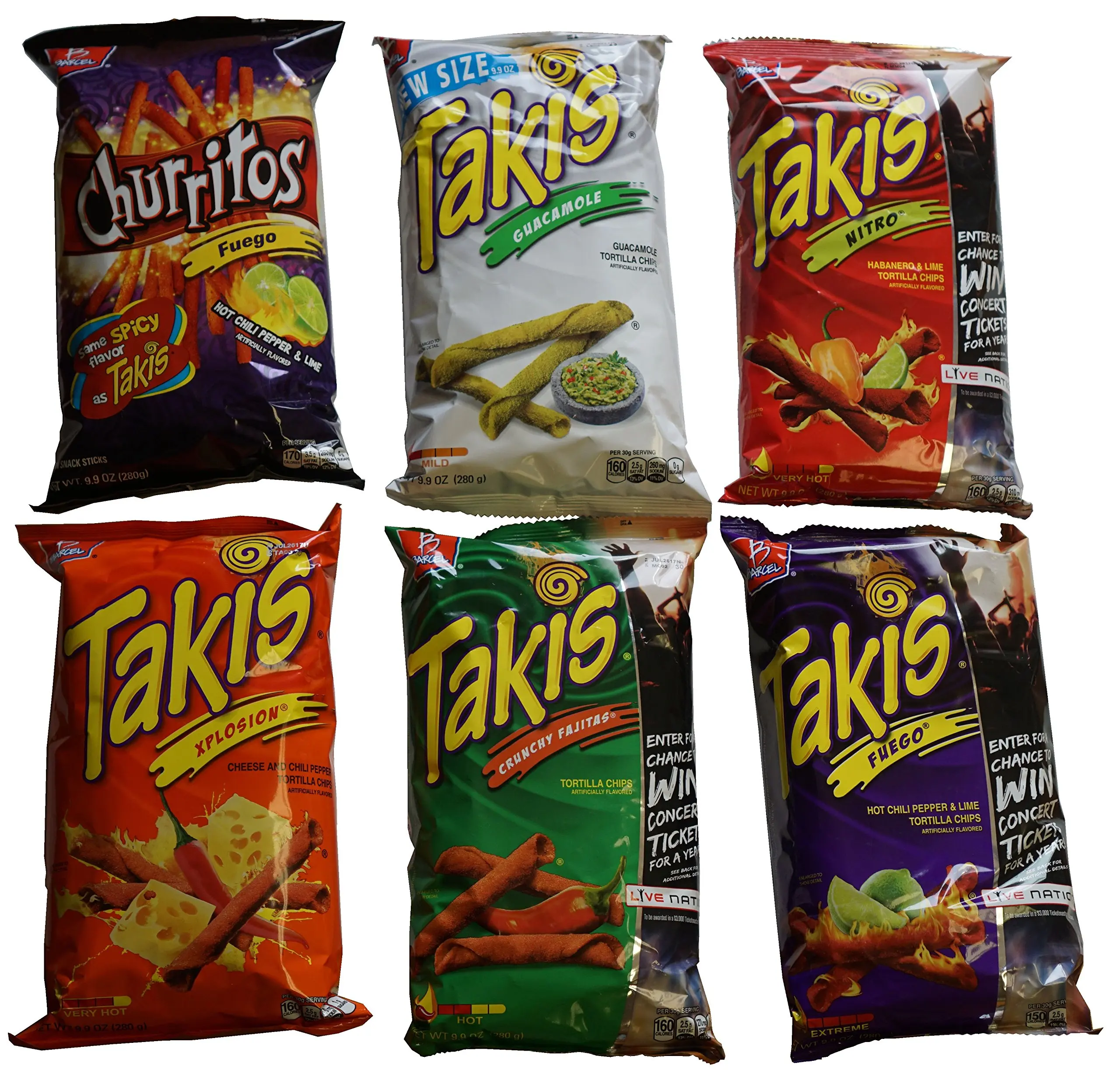 28.95. Barcel Takis Tortilla Chips 9.9 oz Sampler (Feugo,Nitro,Churritos,Xp...