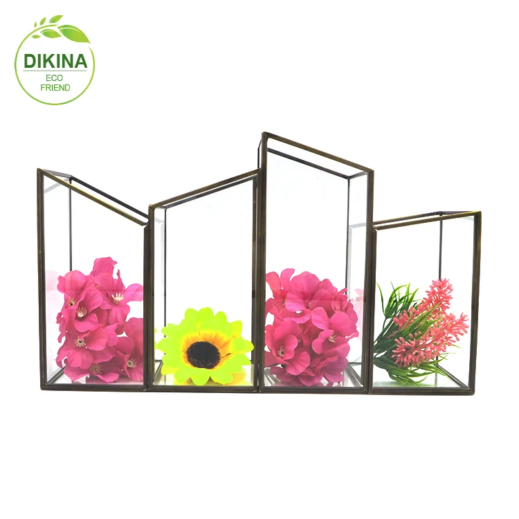 TOP brass square hexagon candy display container with lid || Art Sculpture tall glass vases acrylic lucite wedding centerpieces