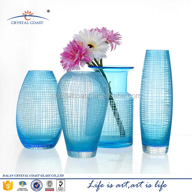 Different Shaped Restaurant Table Flower Light Blue Handmade Vase For