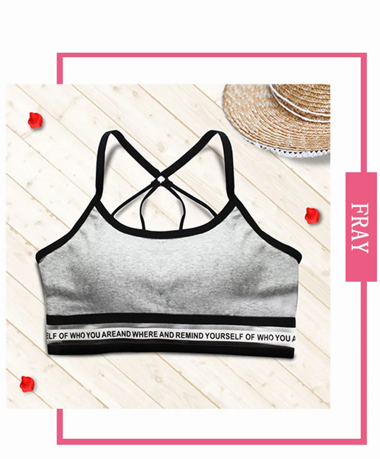 Fashion Cotton Lace Hem Belt Seamless Fitness Girls Sports Bra