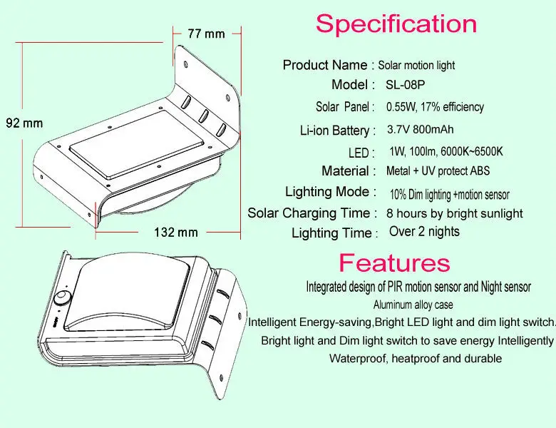12v Solar-bewegungsmelder Led Außenbeleuchtung Solar Bewegungssensor Ce