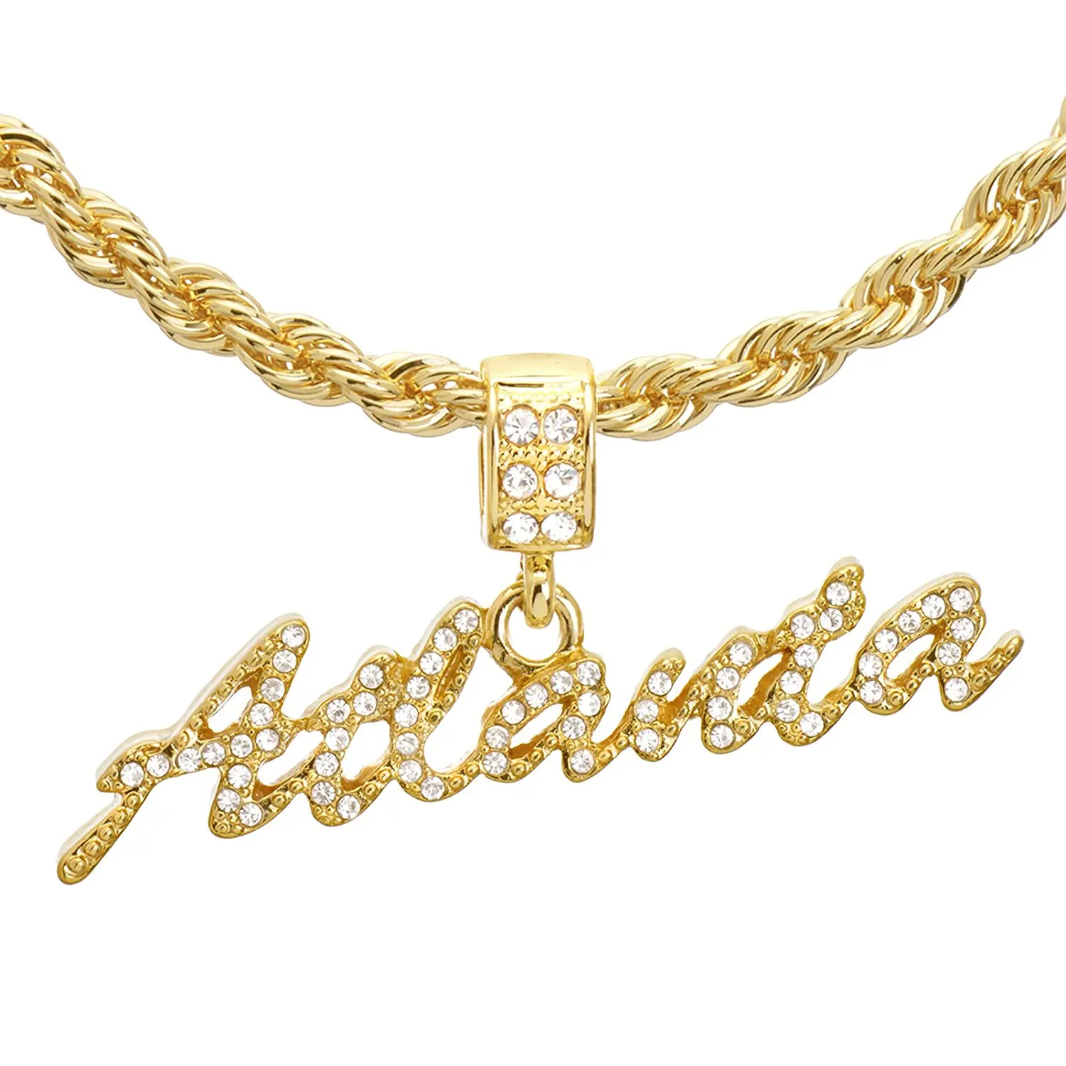Men's Hip Hop 24" Rope Chain 14k Gold Plated CZ Stoned ATLANTA Sign Pendant Necklace Set HC 1217 G