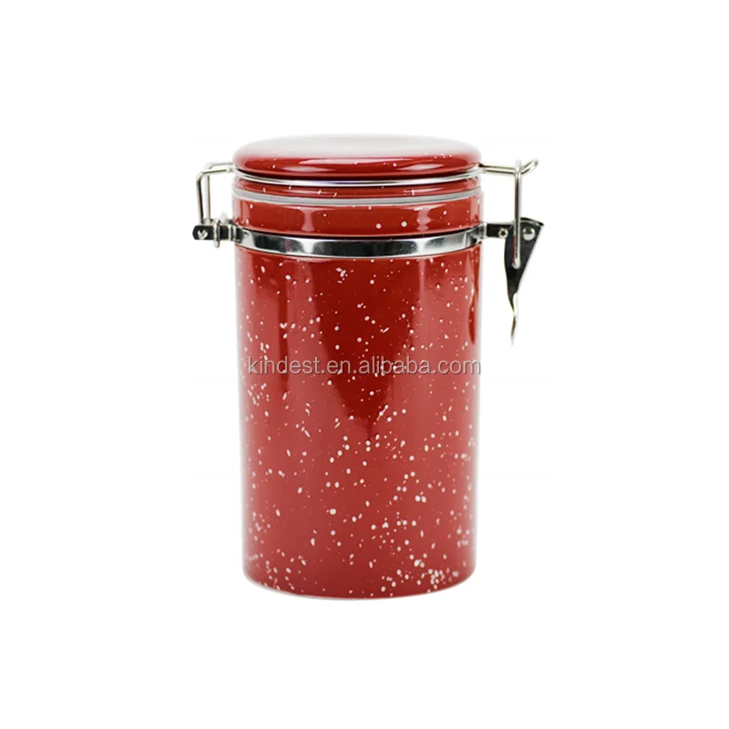 Custom Ceramic Airtight Jar Canister With Metal Clamp/hinged Red For