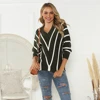 2019 Christmas Vintage V-Neck Stripe Pullover Stripe Sweater Knitting Patterns Lovely Girls