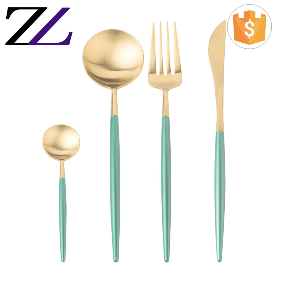 best-flatware-brands-eco-friendly-18-10-green-gold-stainless-steel-flatware-silverware-set