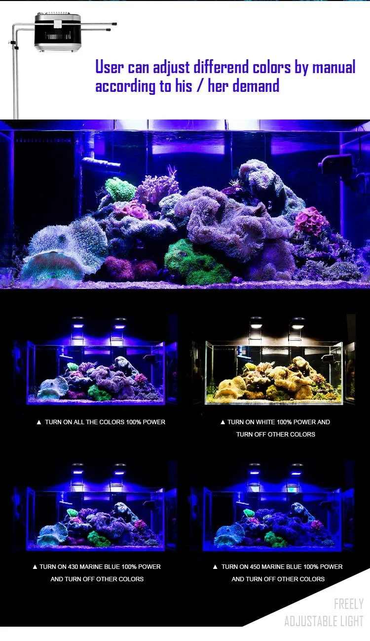 Professional adjustable bracket RoHs certification high quality full spectrum RGB coral reef aquarium led lighting