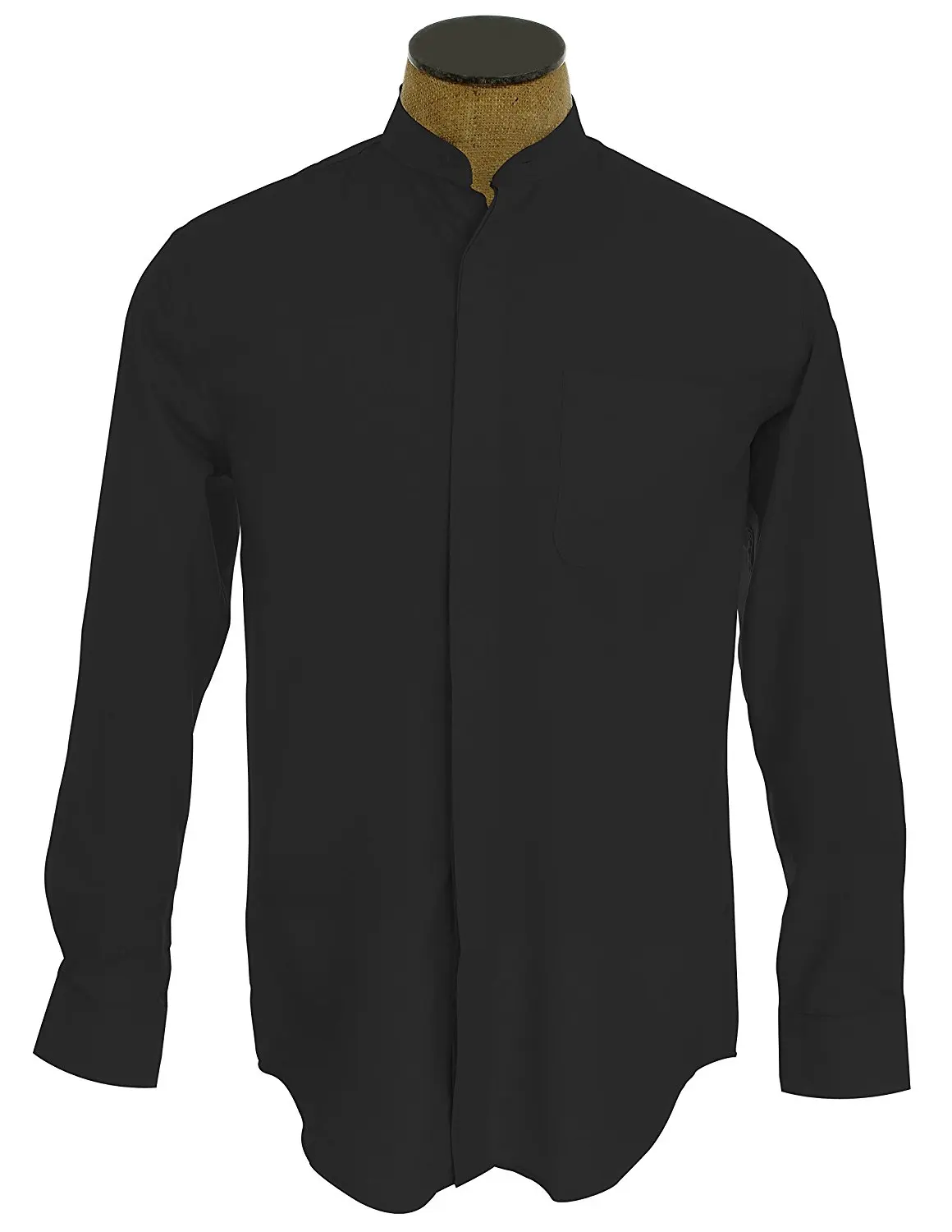 Men/'s Collarless Banded Collar Dress Shirt with Cross Embroidery