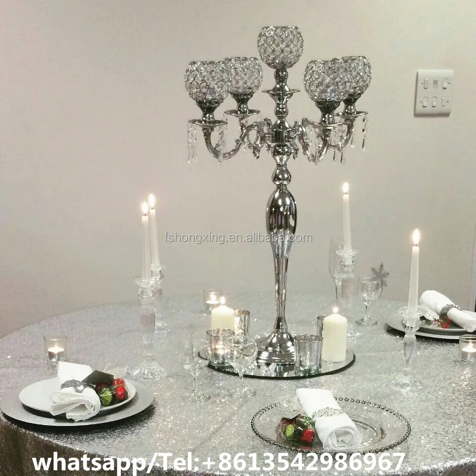 Wholesale 5 Arms Crystal Candleabra Sliver Wedding Candelabras