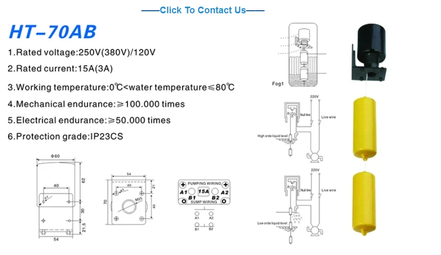 Wenzhou Factory Double Ball Float Switch Liquid Fluid Water Level Float Switch Controller Contactor Sensor 70ab Buy Floating Switch For Water Pump Ht 70ab With Ce Water Tank Float Switch Factory Best Price