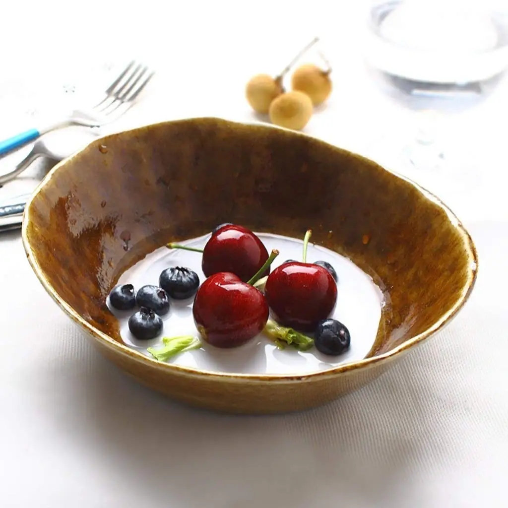 European Style Household Tableware Ceramic Creative Pasta Bowl Salad Bowl Vegetable Bowl Dessert Bowl Fruit Plate (Size: Diameter 19.5CM High 6CM)