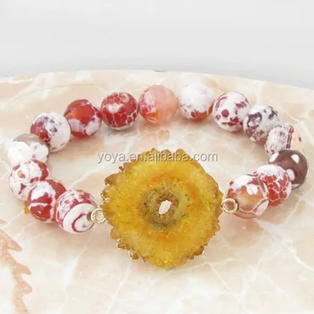 Brh1460 2017 Spring Unique Style Faceted Fire Agate Beaded Geode Brh1460 2017 Spring Unique Style Faceted Fire Agate Beaded Geode Druzy Bracelet