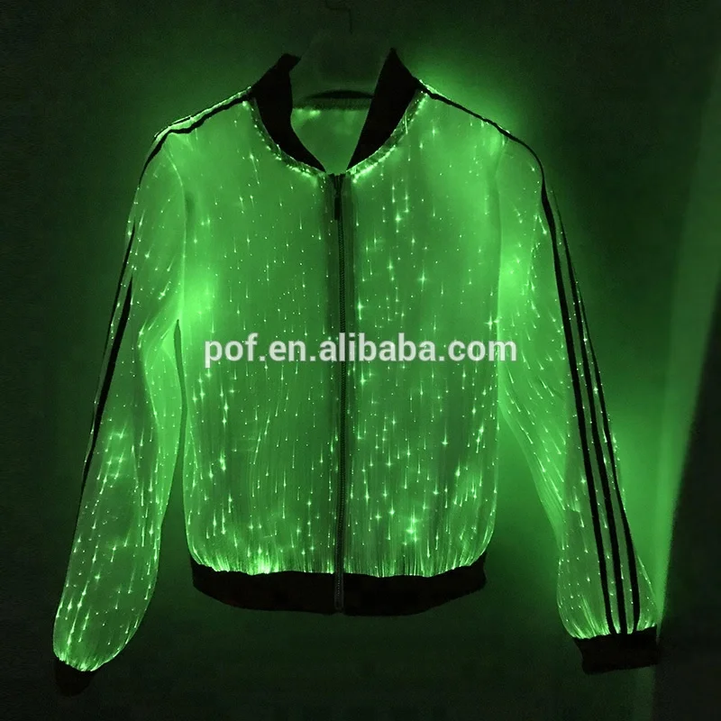 2017 Reflective Led Light Jacket Baseball Style Satin Bomber Jacket Men