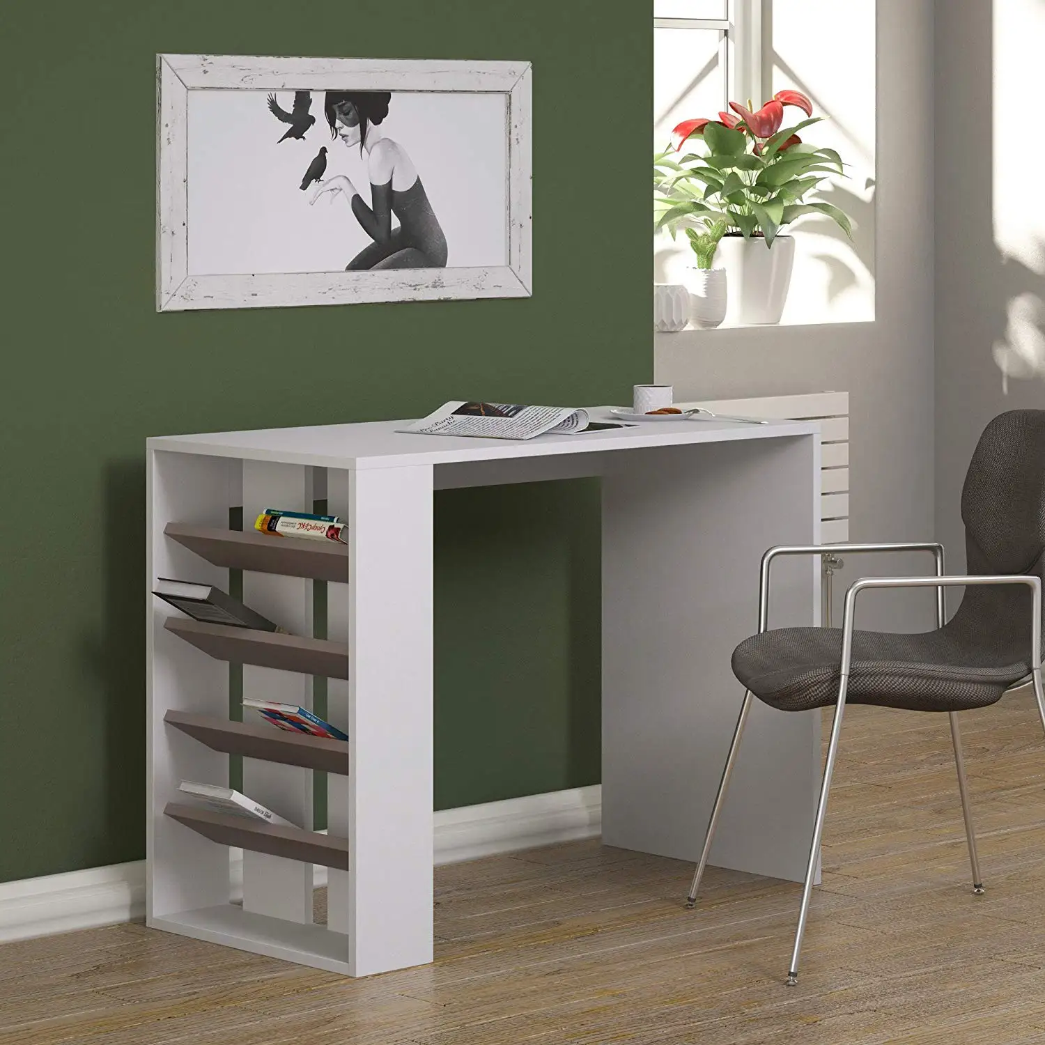 Buy Writing Computer Desk Modern Simple White Light Brown