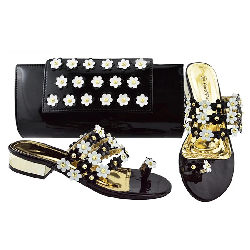 Red Black Bridal Party Low Heel Sandals Women Genuine