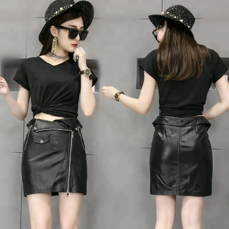 2018 sexy front zipper skirt women sexy black mini skirt wrap skirt