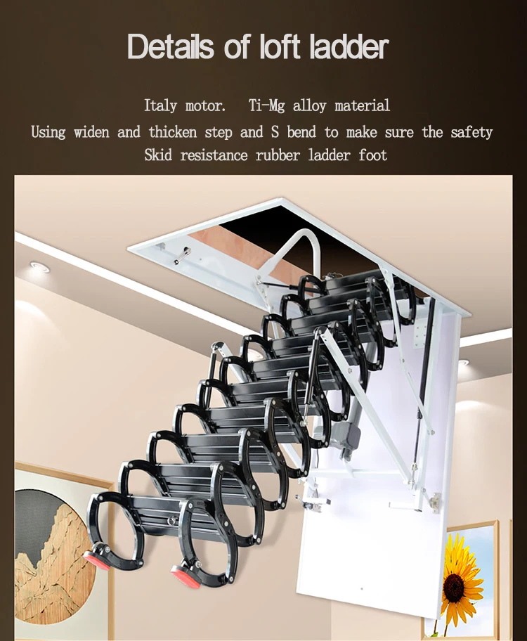 Steel Automatic Electric Telescopic Loft Ladders,Hydraulic Folding