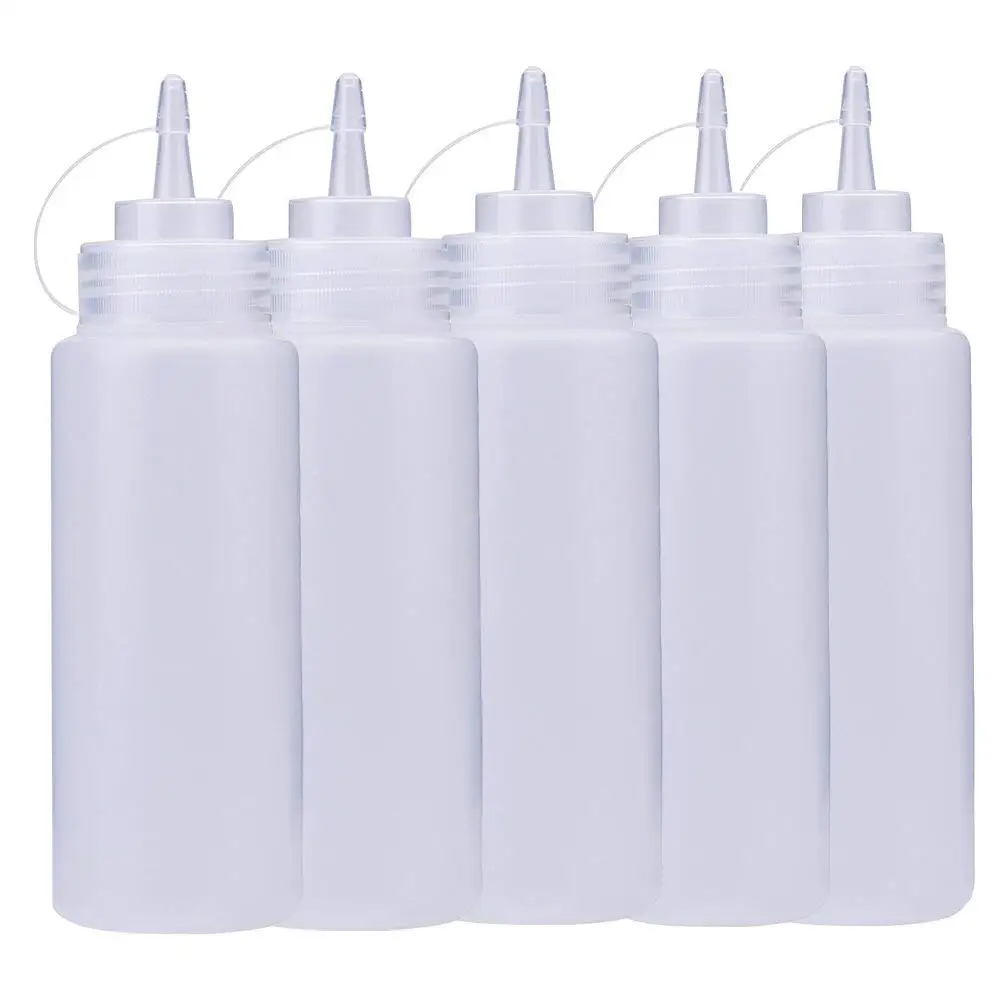 Plastic Squeeze Bottles, 24 Ounce Condiment Squeeze Bottle with Caps, Erasable Marker for Sauces, Dressings, Arts & Crafts,5 Pack (32 OZ)