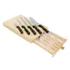 full tang rivet handle kitchen knife set wooden case with drawer
