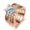 Luxury Lady Jewelry Sets Fashion Six Prong Setting Rose Gold Big Diamond Rings