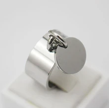 Stainless steel engravable jewelery wide knuckle ring with round blank charm custom name logo personalized engraved