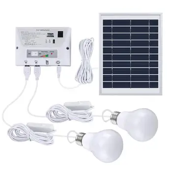 Solar Lighting System Portable Home Light Kit With Panel Controller 2 Led Bulbs 3 Usb Ports And 1 Cable For Indoor Solar Lighting System Portable Home Light Kit With Panel Controller 2 Led Bulbs 3 Usb Ports And 1 Cable For Indoor
