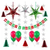New Design Christmas Party Paper Decorations Handmade Paper Stars Lantern Tree&Hat Honeycomb Balloons Christmas Banner Party Set