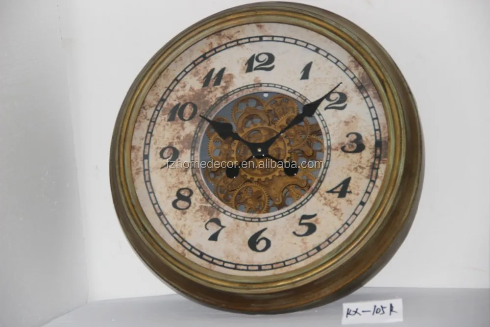 Antique Mirror Wall Metal Clock With Wheel Gear Decor Buy Decorative