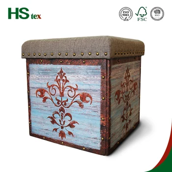Linen PVC leather foldable storage ottoman
