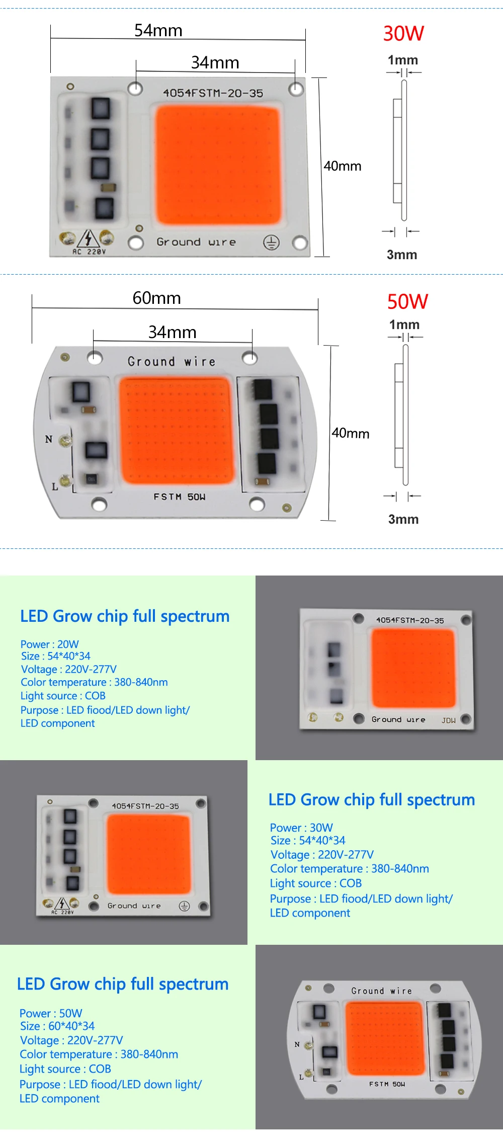 Factory Price Best Selling Products 50w COB LED 380nm - 850nm Full Spectrum Grow Light LED Chip