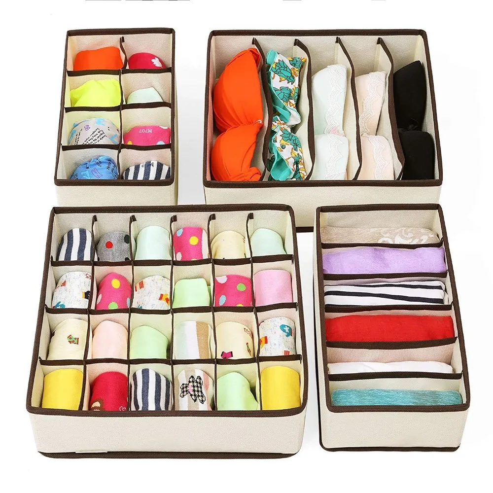 6 Pack Stripe Foldable Fabric Cloth Storage Cubes Basket Closet Drawer