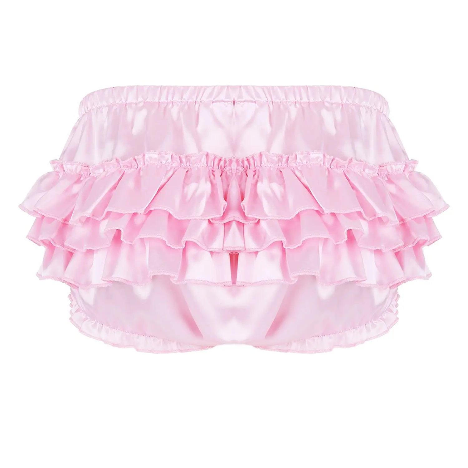 FEESHOW Mens Shiny Satin Frilly Thong Sissy Crossdress Bloomer Ruffled Skirted Panties Underwear