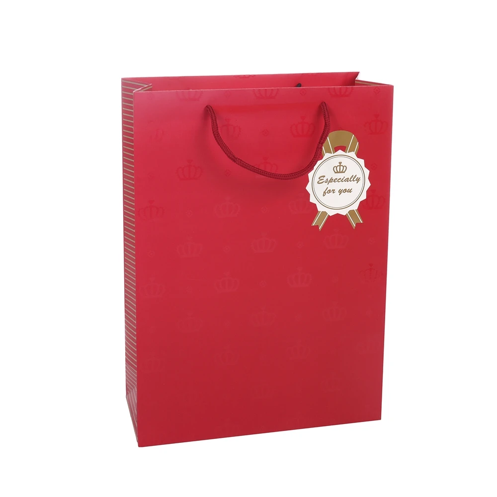 Wholesale Recycled Durable Cheap Red Paper Wrapping Bags With Handles For Gifts Packaging
