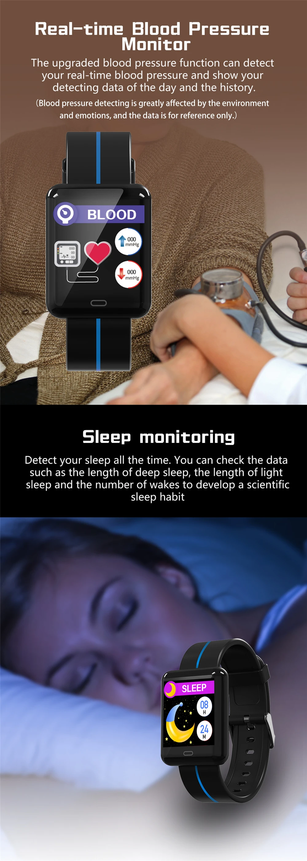 1.3" Big Screen Ecg Health Blood Pressure Heart Rate Monitor F5 Smart