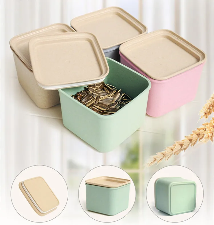 Airtight Square Wheat Straw High Quality Food Storage Plastic