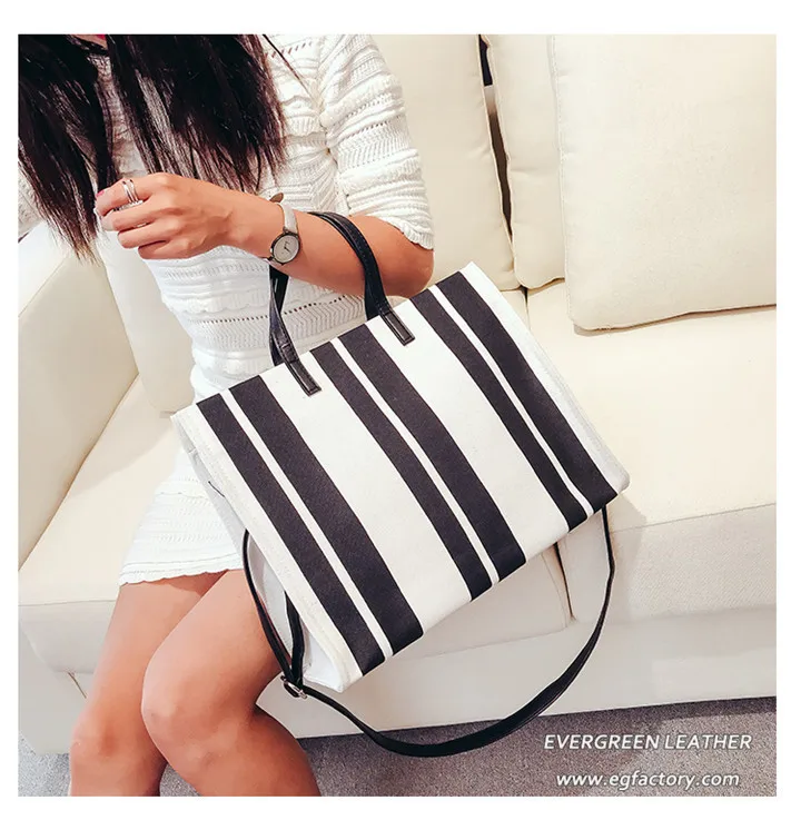 Wholesale Ladies Fashion Large Capacity Colorful Stripes Shopping