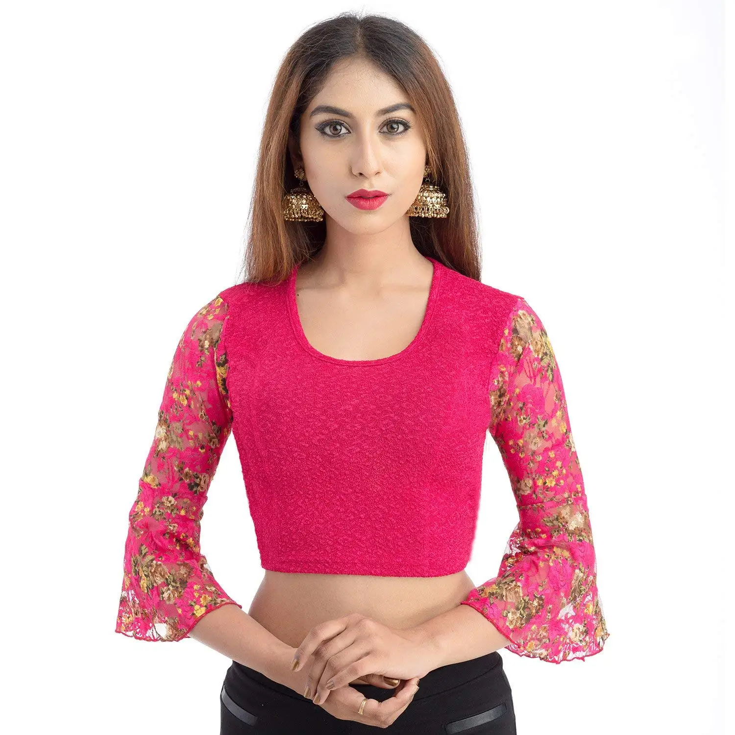 Lionize Women's Lycra 3/4th Sleeve Scoopneck Stretchable Crop Top/Blouse