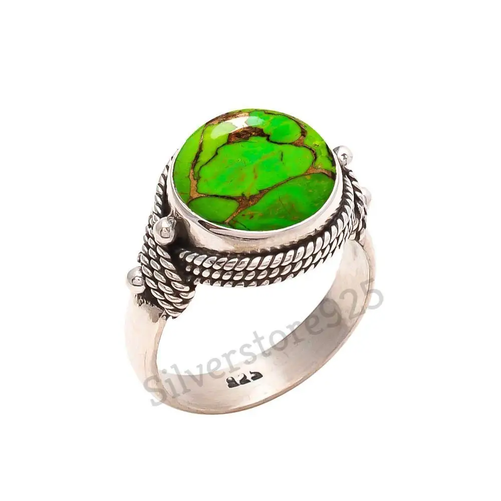 Green Copper Turquoise Ring 925 Sterling Silver Turquoise Stone Gemstone Ring For Girl Women Gift Ring Size 4 5 6 7 8 9 10 11 12 13 14 15 16