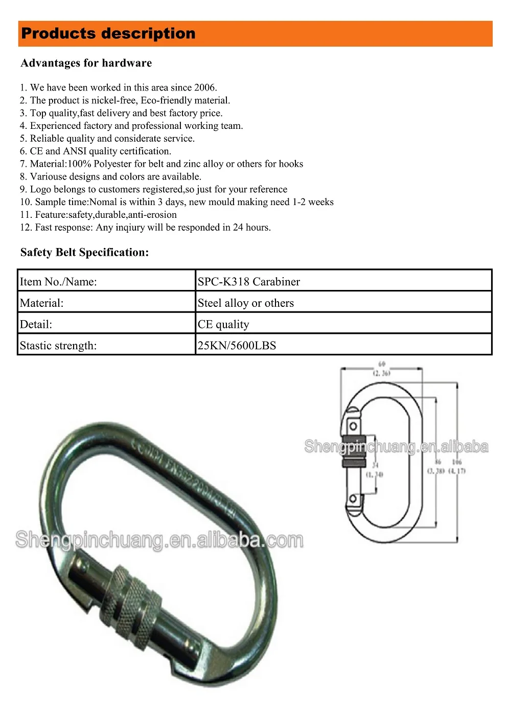 Spck318 Safety Belt Hook,Stainless Steel Spring Carabiner Buy Hooks