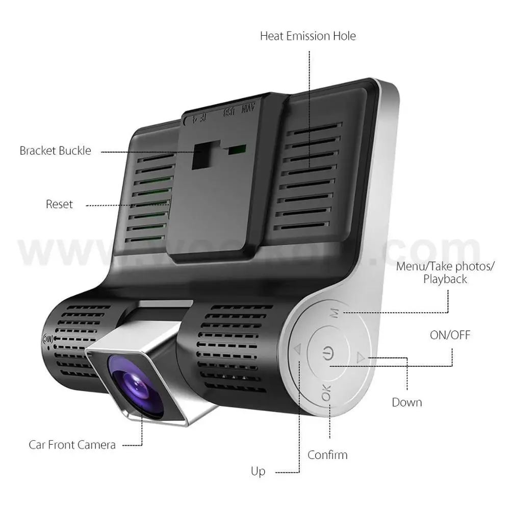 Factory Wholesale 3 Lens 4'' Hd 1080p Vehicle Car Dvr Dash Cam Three