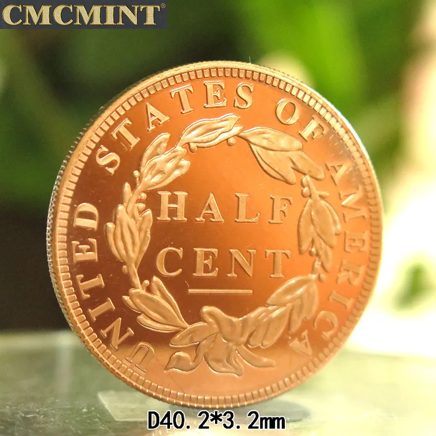 Souvenir Coin 1 Oz 999 Fine Copper Braided Hair 1/2 Cent Round For