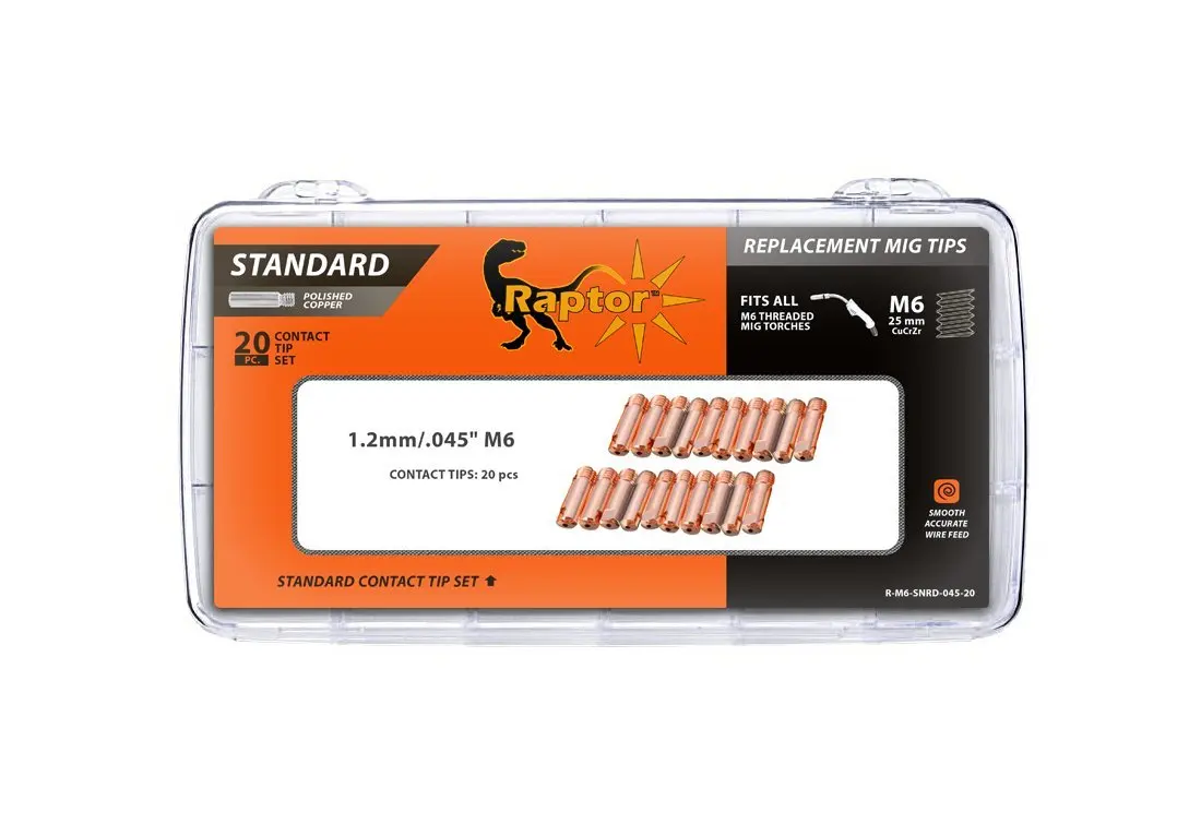 RAPTOR ( Pack of 20 ) Contact Tip Set STANDARD 25mm M6 MIG Contact Tips Hobart Tweco Binzel Nu-Tecsys 15AK 24KD 25AK 36KD Consumables Kit (0.045" / 1.2mm)