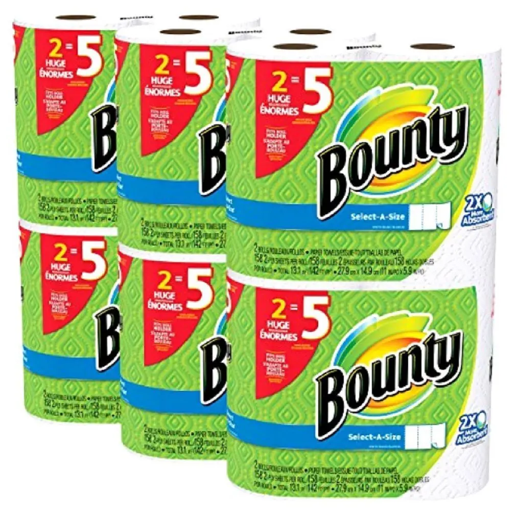 Bounty Select-a-Size 2x More Absorbent Paper Towels Toilet Paper Bath Tissue White 12 Huge Rolls Use less ,Quicker Napkins Bounty