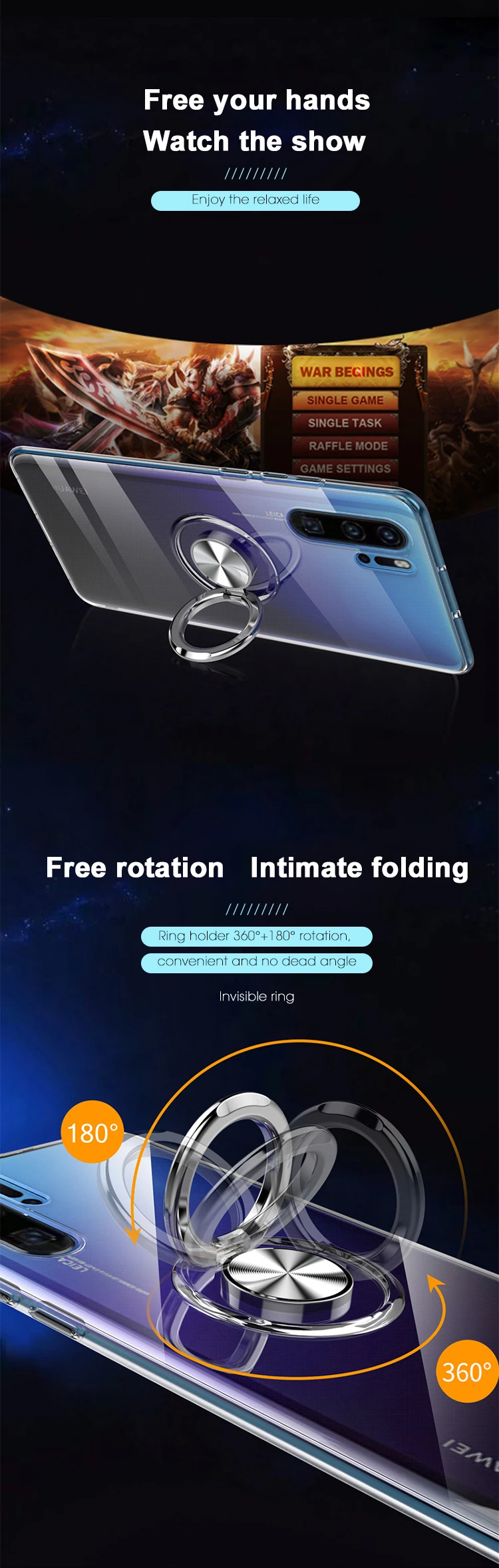 New product clear TPU magnetic ring holder mobile phone case back cover for Huawei P30 Pro