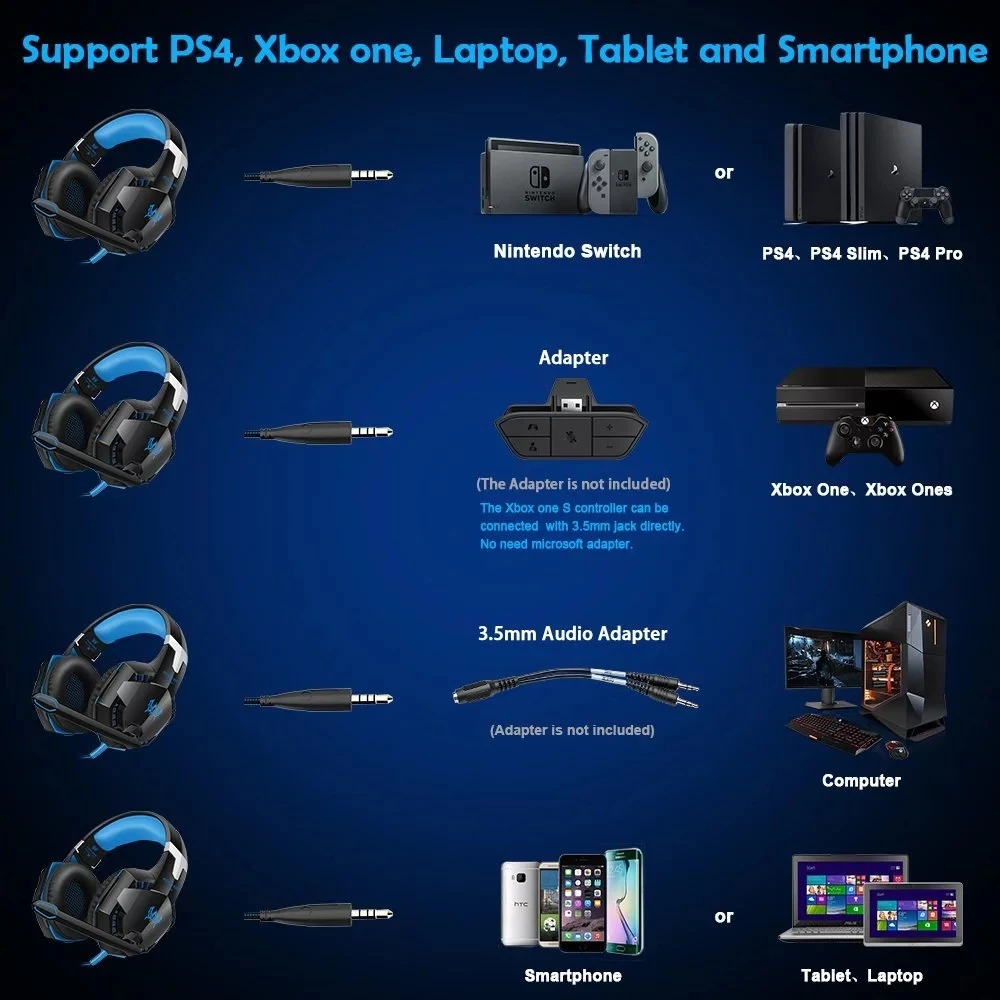 Factory Computer Stereo Gaming Headphones Kotion EACH G2000 With Mic LED Light Earphone Over Ear Wired Headset For PC Game - ANKUX.COM
