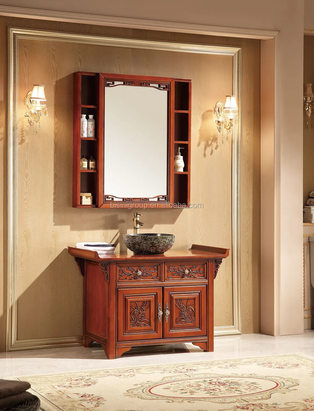 Luxury Chinese Style Antique Wooden Bathroom Vanity,Traditional