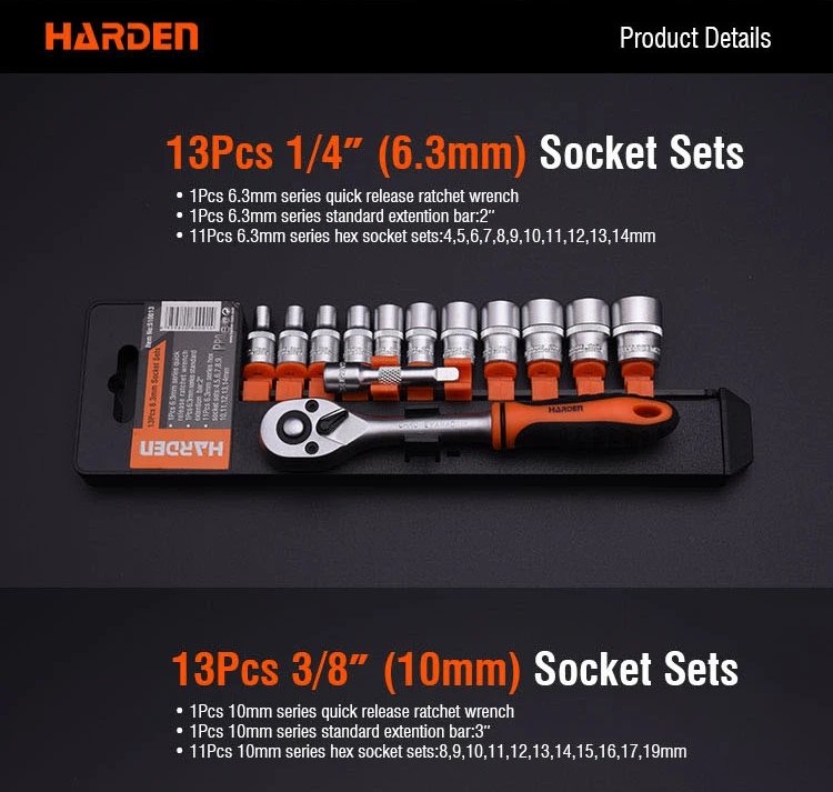 Oem/odm 13pcs 10mm Sockets Professional Chrome Vanadium Handle Socket