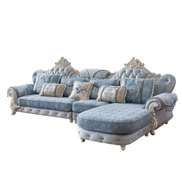 Antique Design Top Living Room Sofa European Navy Blue Antique Design Top Living Room Sofa