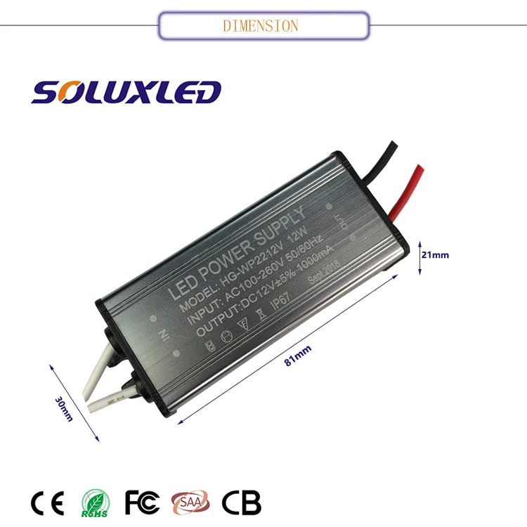 IP67 AC100-260V to DC12V 12W 1000mA LED Constant Voltage Switching Power Supply