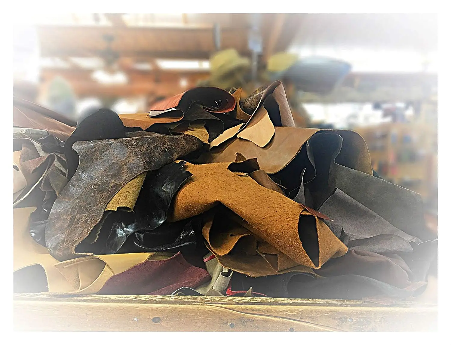 1 Pound of Upholstery Scrap Cowhide Leather, Mixed Weights and Colors